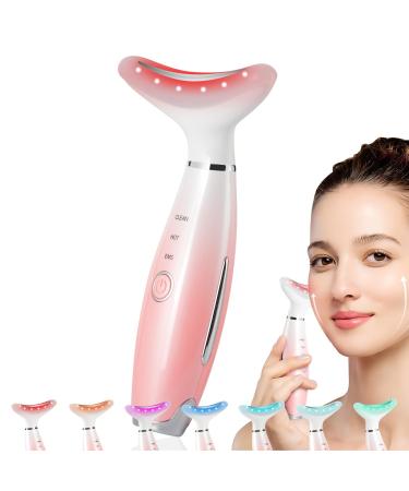 Led Therapy Facial Neck Lifting Messager Red Light Therapy Wand 7 Color 3 Modes Microcurrent Face Lift Device Anti-Aging Led Photon Therapy (Pink&7color)