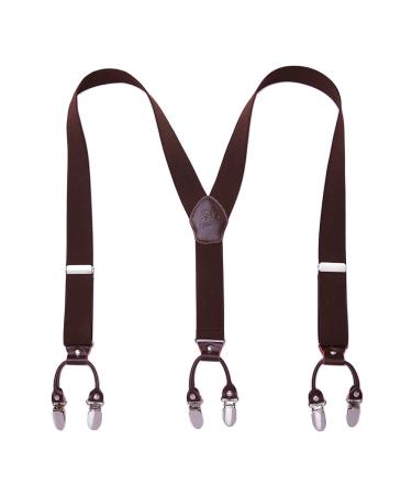 Kangdai Men's braces 6 clips heavy duty men braces y back 20 colors durable elastic adjustable braces strong metal clips brown carrier brown
