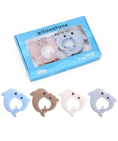 4 Pack Baby Teething Dolphin Toys | BPA Free & Easy to Hold | Chewing Relief for Babies 0-12 Months - Aitoustone - Buy Online on GoSupps.com