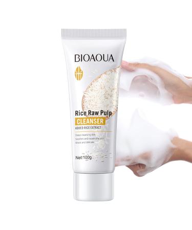 Rice Puree Cleansing Foam Refreshing Face Wash Rice Bran Extract and Rice Powde Hydrating Face Cleanser with Rice Bran & Ceramides Firming Bubble Facial Foam Cleanser for All Skin Type(100G)