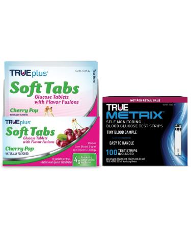 TRUEplus Cherry Pop Glucose Tablets and 100ct True METRIX Test Strips