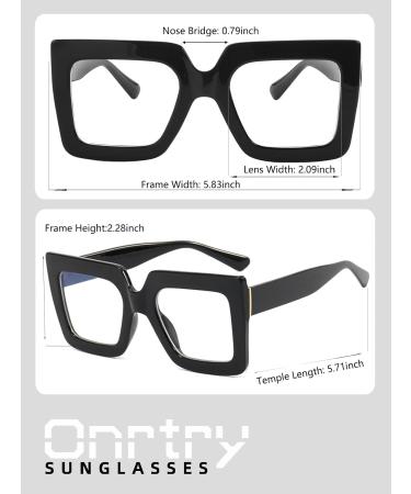 Onrtry Oversized Blue Light Glasses for Men & Women - Thick Frame Non-Prescription Eyewear | Bright Black 54mm - Buy Online on GoSupps.com