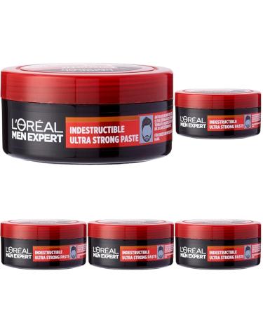 L'Or al Men Expert Haarstyling Paste for men for striking creative styles with an extremely strong hold up to 24h extreme fix indestructable ultra strong paste 1 x 75 ml (pack with 5) 75 ml (5 Pack)