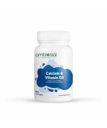 AMBROSIAL Calcium & Vitamin D3 Tablets | High Potency Calcium Supplement for Healthy Bones Muscles & Teeth | High Strength Calcium Tablets (Pack of 1-60 Softgels) 60 Count (Pack of 1)