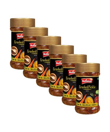 National Foods Crushed Pickle 26.50 oz (750g) Sour & Spicy Traditional South Asian Relish | Zesty & Tangy Achaar | PET Jar | Pack of 6 Crushed (750g) 750 g (Pack of 6)