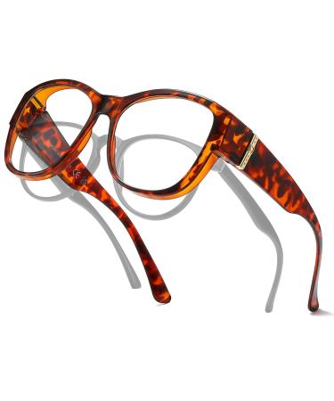 TJUTR Blue Light Blocking Glasses Over Prescription Glasses for Women Reduce Eyestrain Clear Lens for Gaming Computer TV Tortoise Clear