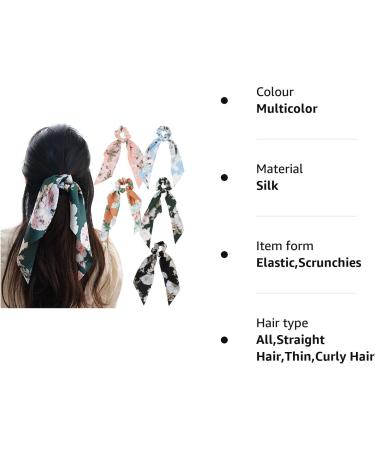 Satin Floral Hair Scrunchies Set - 5 Pcs Bowknot Elastic Hairbands for Women & Girls | Hair Scarf Ponytail Holder Accessories - Pattern 2 - Buy Online on GoSupps.com