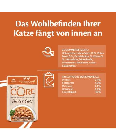 Wellness Core Tender Cuts Cat Food - Grain Free Wet Sauce High Meat Content Turkey Selection Mix (6 x 85g Pack) - International Shipping Available - Buy Online on GoSupps.com