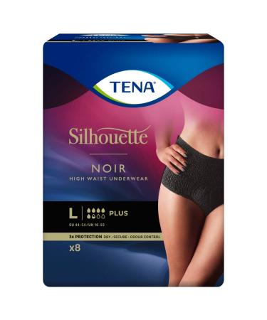 Tena Silhouette Underwear High Waist Plus Black Large 8 Pack 8 Count (Pack of 1) High Waist