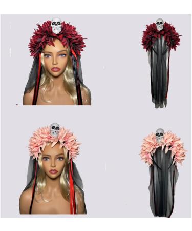 amangul Halloween Long Lace Skull Headband Decorative Headdress Ornament for Adults Women Teenager Girl Costume(Pink) - Buy Online on GoSupps.com