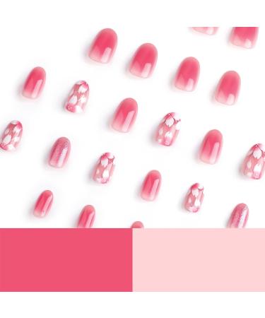 False Nails Short - 24Pcs Almond Fake Nails with Glue - Blush Pink Flower Press on Nails Pattern - Oval Stick on Nails - French Nail Tips with Nail Glue for Women Girls Nail Art (Pink Blush Glitter) Floral - Buy Online on GoSupps.com