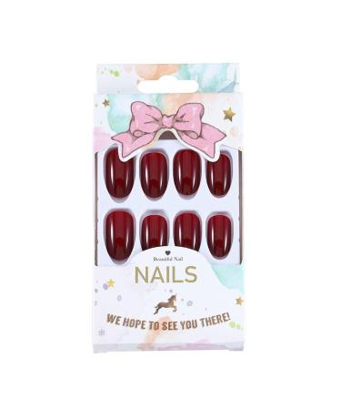 Brishow Almond Press-On Nails - Wine Red Ballerina Acrylic False Nails - 24 Pieces for Women & Girls | Short Artificial Nails - Buy Online on GoSupps.com