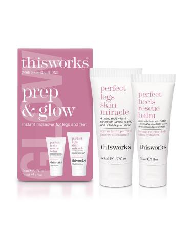 This Works Prep and Glow Gift Set - Travel Size Kit with Perfect Legs Skin Miracle and Perfect Heels Rescue Balm Foot Cream - Nourishing & Hydrating Bodycare Duo Prep and Glow Kit
