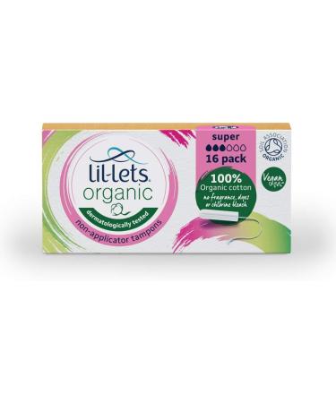 Lil-Lets Organic Non-Applicator Super Tampons 16 Count (Pack of 3) for Medium to Heavy Flow Made with 100% Organic Cotton GOTS Certified Vegan Organic Tampons Plastic Free Period Care - Buy Online on GoSupps.com
