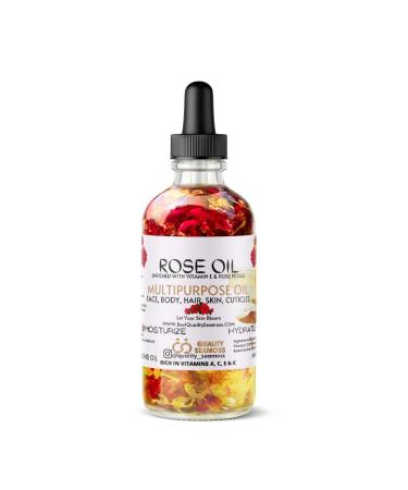 Organic Multipurpose Rose Oil for Face, Body and Hair - Apricot, Vitamin E and Sweet Almond Oil Moisturizer, Bergamot for Dry Skin, Scalp and Nails - Rose Petals,Rose Essential Oil, 2 Fl oz Rose Oil Multipurpose 2 Fl Oz Bo…