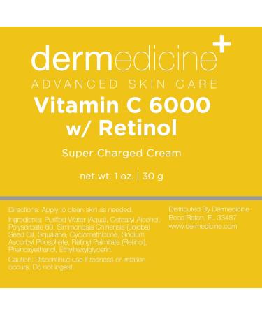 Dermedicine Vitamin C 6000 with Retinol Super Charged Cream 1oz 1 Ounce (Pack of 1) - Buy Online on GoSupps.com