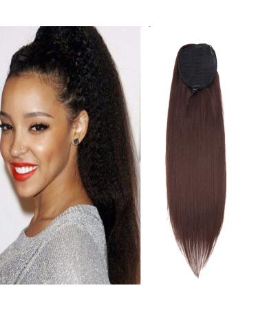SEGO Hairpiece Braid Ponytail Hair Extension Yaki Ponytail Extensions with Drawstring Straight 22 (56 cm) 100g Dark Brown
