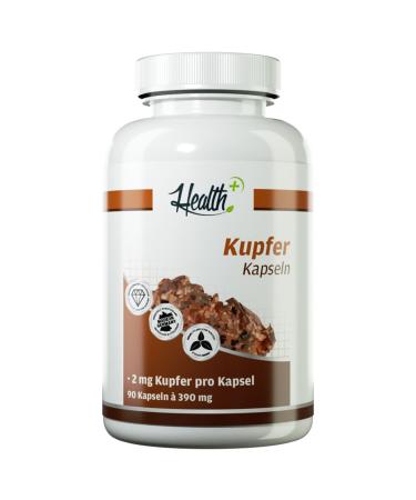 Health+ Copper - 90 capsules of pure copper gluconate essential trace element iron supplements and minerals Made in Germany