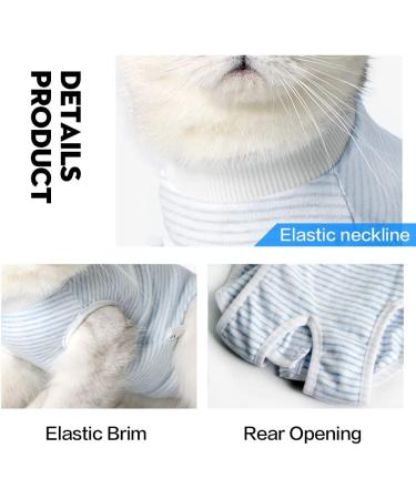 Dotoner Cat Recovery Suit - Surgical Shirt for Abdominal Wounds & E-Collar Alternative - S White Blue Stripes - Buy Online on GoSupps.com