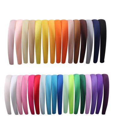 Candygirl 0.8 Inch Wide Satin Covered Girls Headbands DIY Ribbon Headbands for Girls Women Craft Hairband(33PCS) Multi-colored