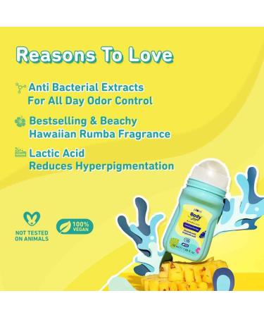 P_lum BodyLovin Hawaiian Rumba Deodorant Roll On - 4% Lactic Acid 1% Glycolic Acid 48 Hr Odor Control & Brightening Aluminium-Free | Fresh Beachy Scent (50 ml) - Shop Internationally - Buy Online on GoSupps.com