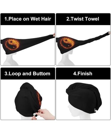 Fire Flame Yin and Yang Microfiber Hair Towel Wrap for Women - Super Absorbent 10x26 Inch Hair Turban with Button | International Shipping - Buy Online on GoSupps.com