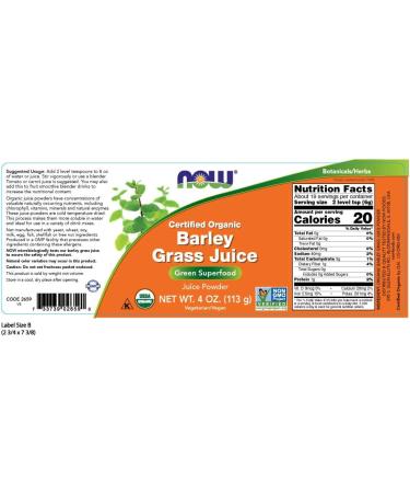 Now Foods Certified Organic Barley Grass Juice Powder 4 oz | Superfood Health Boost - Buy Online on GoSupps.com