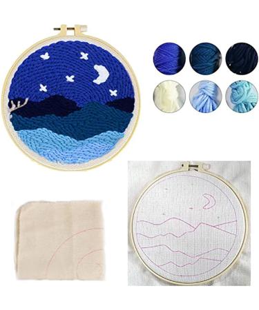FISHEVO 2 Pcs Punch Needle Embroidery Starter Kits - DIY Craft for Adults - Sunset & Moonlight Design - Includes Pattern Cloth, Pen, Hoop, Yarn, and Rug Accessories - Buy Online on GoSupps.com