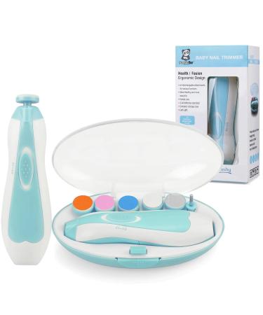 PandaEar Baby Nail Trimmer Newborn Electric Nail File Baby Nail Clippers Kit with Extra 6 Replacement Pads (Blue)