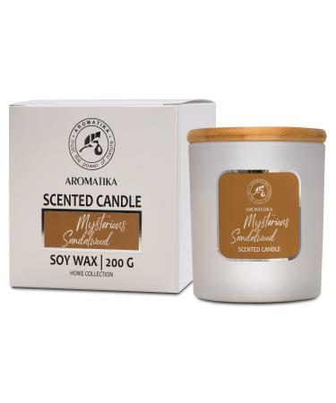 Mysterious Sandalwood Scented Candle - Aromatherapy Candle with Essential Oil - Soywax Candle - Up to 45 Hours Burn Time - Glass Candle Gift - Soy Wax Candles for Home Scented - Home Scented Candles