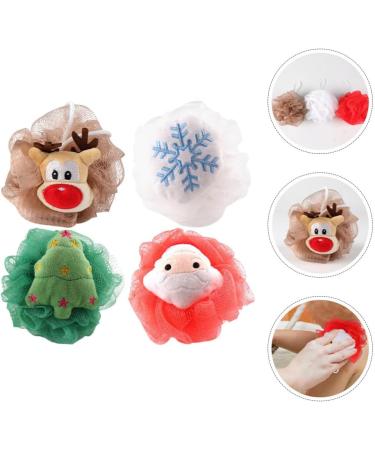 VILLCASE Christmas Bath Loofah Set - 4pcs Kids Holiday Character Mesh Poufs - Santa Claus & Xmas Tree Shower Scrubber & Exfoliator - Buy Online on GoSupps.com