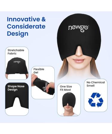 NEWGO Migraine Relief Cap - Full Coverage Headache Hat for Cold Therapy, Sinus & Stress Relief - Form Fitting & Stretchable - Black - Buy Online on GoSupps.com