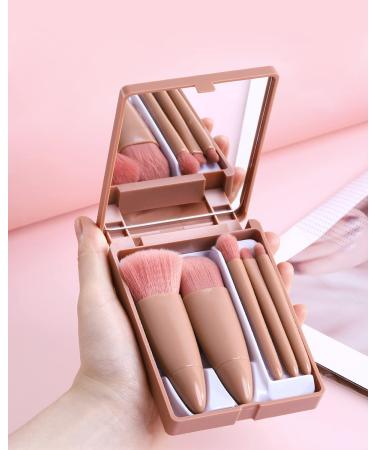 Golbylicc Travel Size Makeup Brushes Set Mini Makeup Brushes, Small Complete Function Cosmetic Brushes Kit with Case and Mirror Perfect for On The Go, 5PC (Mini Pink) Mini, Pink
