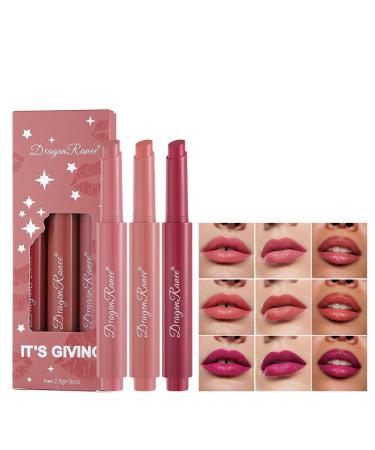 3 Colors Matte Lipstick Set Nude Lipstick Makeup Set Long Lasting Waterproof Hydrating Lip Gloss Non-Stick Cup Lip Tint High Pigment Lip Stick Lip Makeup Set Crayon Cream Finish Lip Balm Set C