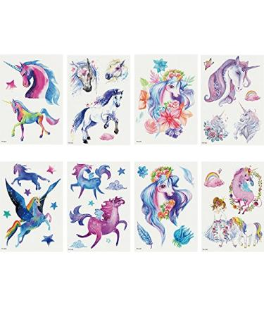 Oottati Temporary Tattoo Stickers - Fairy Tale Horse Wing Unicorn Design - 8 Sheets for Women - Buy Online on GoSupps.com