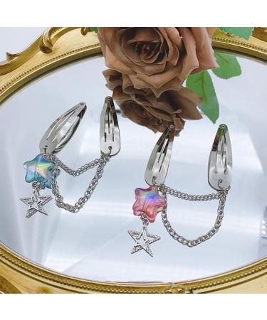 hgnxa Star Chain Pendent Hair Clip Hairpin with Pentastar Decoration Colorful Hair Barrette for Girls Style Ornaments Blue - Buy Online on GoSupps.com