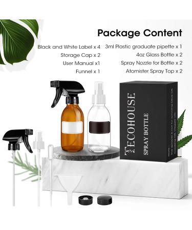 Small Glass Spray Bottles 4 oz - Amber & Clear | Refillable Fine Mist Sprayer for Essential Oils | 2 Pack with Labels Funnel Lids & Pipettes - Buy Online on GoSupps.com