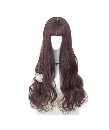 BGHJUE Wigs Dark Roots Long Curly Synthetic Hair Full Wigs For Women With Free Wig Cap 70cmDarkbrown Dark brown70cm
