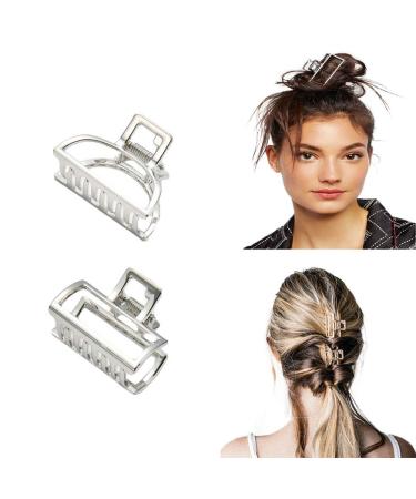 GLITZFAS 2 Pieces Metal Hair Claws Hair Grippers Hair Clips Small Fashion Hair Clips Set for Women and Girls (Silver)