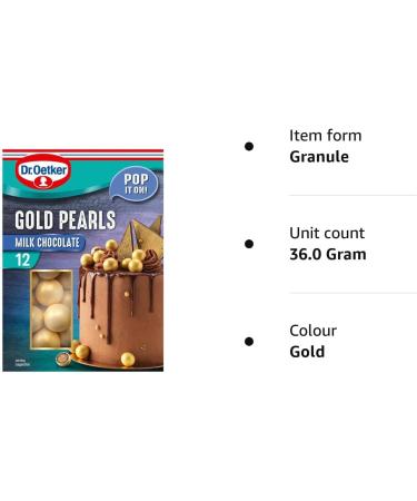 Dr. Oetker 12 Milk Chocolate Gold Pearls Cake Decorations 36g - Buy Online on GoSupps.com