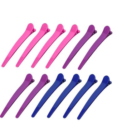 Jeopoom hair clips hairdressing requirement 12 pieces hairdresser compartment clipping hair clips combi made of plastic non-slip hair needle hair accessories for girls hair clip for fixing hair 1-rosa purple blue