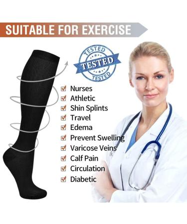 Compression Stockings for Men & Women (7 Pairs) - Medical Nursing Running & Fitness - Black L-XL - Buy Online on GoSupps.com