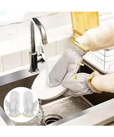 Dewedrt Wire Dishcloth Multipurpose Wire Dishwashing Clean Gloves Kitchen Tool Silver & Yellow 1Pair - Buy Online on GoSupps.com