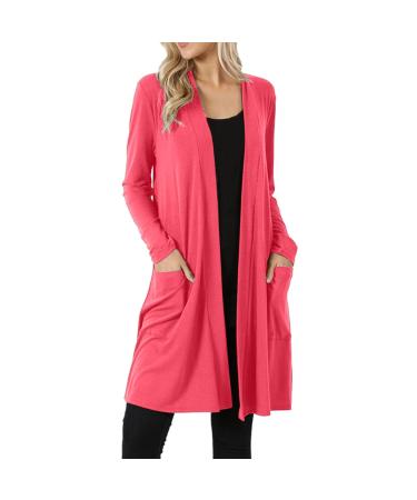 Nngotd cardigan women long long-sleeved rope cardigan with bag solid knitting coat open sweater outwear winter casual sweater sweater jacket Elegant cuff long coat casual top classic basic trick jackets for women watermelon red s