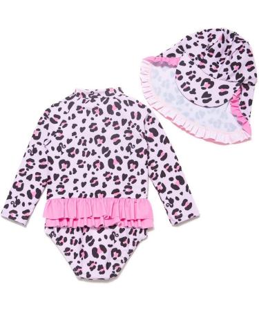 BONVERANO Baby Girls Long Sleeve Swimsuit | UPF 50+ Sun Protection | 18-24 Months | Pink Leopard Print - Buy Online on GoSupps.com