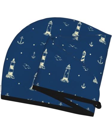 Hair Towel Wrap - Quick Drying Hair Towel Turban with Button | Lighthouses & Anchors Design - Buy Online on GoSupps.com