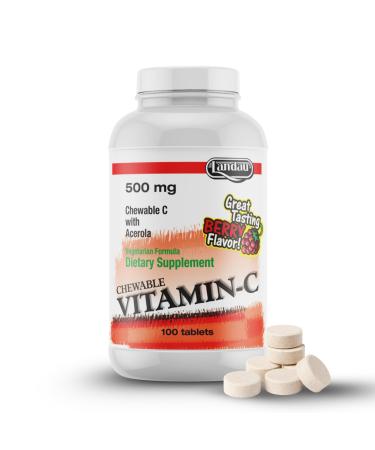 Landau 500mg Chewable Vitamin C Candy for Kids & Adults Easy-to-Take Vitamin C Supplement with Acerola Kosher & Made in The USA Great Tasting Berry Flavor, 100 Tablets