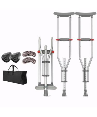 Armpit Walking Stick Folding Crutches for Adult Disabled Elderly Adjustable Armpit Crutches Lightweight Aluminum Medical Crutches Silver (1 Pair) Anniversary Independence