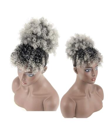 Gray Afro Puff Drawstring Ponytail with Bangs - Salt and Pepper Afro High Puff Bun for Women - Short Kinky Curly Hair Bun - Synthetic Ponytail Extension (T1B/Gray) - Buy Online on GoSupps.com