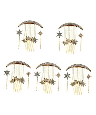 MAGICLULU 5 Sets Star Moon Hairpin Moon Star Comb Hair Decor Hair Comb for Women Hair Accessories Wedding Decoration Rhinestone Hair Comb Ladies Suits Tiara Metal Bridesmaid Hair Piece Alloy